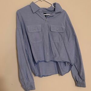 Light Blue Cropped Button-Up Shirt